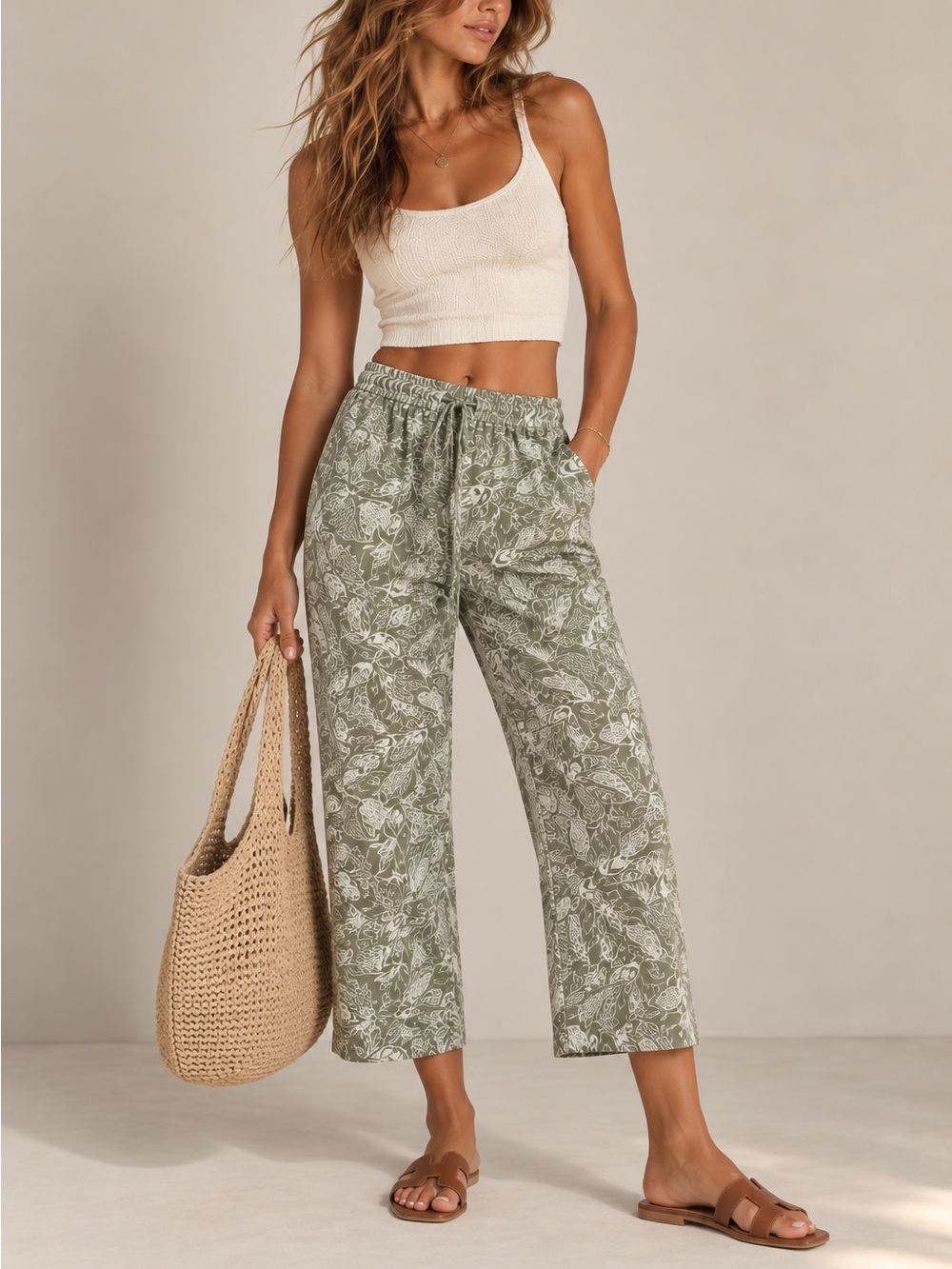 LOVE WISH • Sage green boho straight leg pants